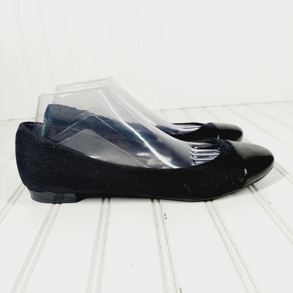 NATURALIZER N5 Comfort "Applause" Black Patent Cap Toe Glitter Sides Flats E557 - Picture 6 of 14